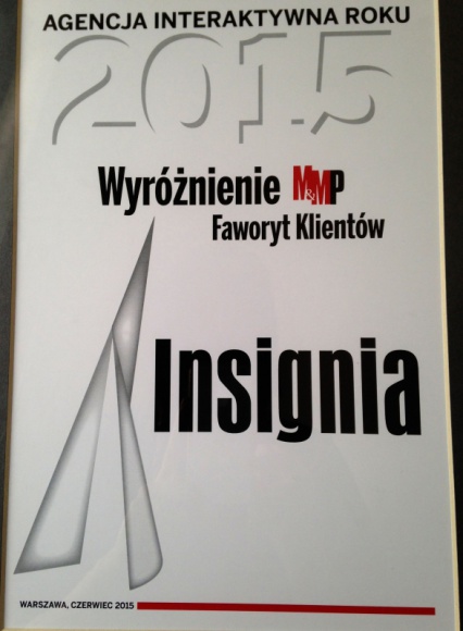 INSIGNIA „Faworytem Klientów” według Media & Marketing Polska BIZNES, Media i PR - Agencja INSIGNIA w raporcie specjalnym, przygotowanym przez Media&Marketing Polska „Agencja Interaktywna Roku” została wyróżniona i określona „Faworytem Klientów”.