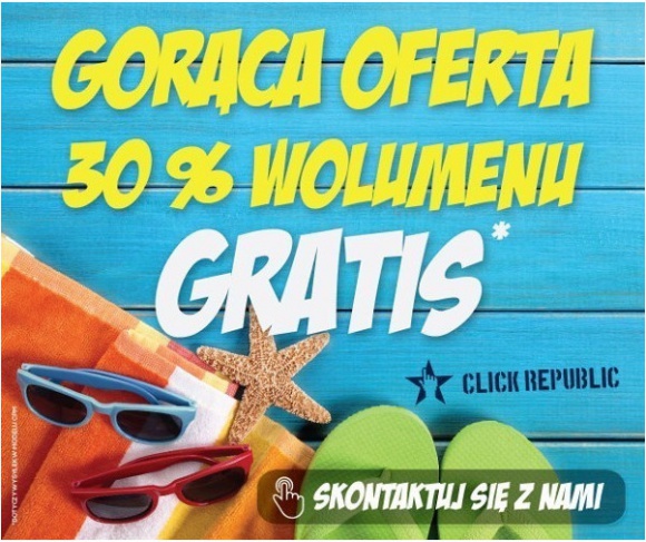 Click Republic z wakacyjną ofertą dla klientów BIZNES, Media i PR - Click Republic - interaktywna sieć reklamowa działająca w segmencie e-mail marketingu oraz lead generation, wprowadziła na czas wakacji specjalną ofertę dla swoich klientów dotyczącą modelu CPM.