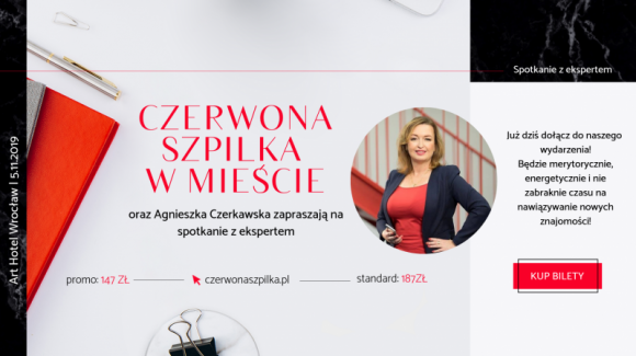 Czerwona Szpilka w Mieście - kobiece spotkanie biznesowe BIZNES, Media i PR - Czerwona Szpilka w Mieście to comiesięczne prestiżowe wydarzenia networkingowe dla ambitnych kobiet ceniących sobie luksus, ciągłe doskonalenie, towarzystwo charyzmatycznych kobiet i budowanie trwałych relacji. A to wszystko przy doskonałym lunchu.