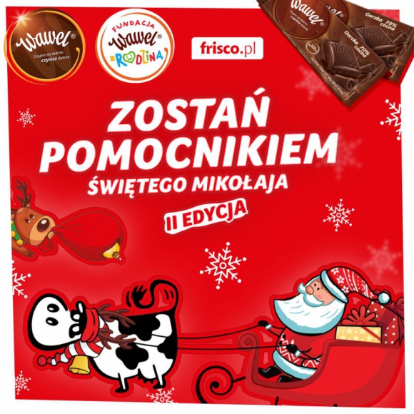 Kolejna edycja świątecznej współpracy Fundacji „Wawel z Rodziną” z frisco.pl BIZNES, Media i PR - Święta Bożego Narodzenia zbliżają się coraz większymi krokami. To oznacza, że po raz kolejny rusza organizowana przez Wawel i Fundację “Wawel z Rodziną” ogólnopolska akcja “Zostań pomocnikiem Św. Mikołaja”.