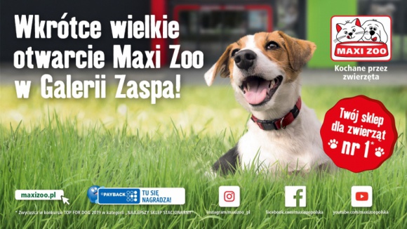 Maxi ZOO otworzy się w Galerii Zaspa Handel, BIZNES - Wiosną br. w Galerii Zaspa otworzy się nowy sklep zoologiczny – Maxi Zoo. W lokalu dostępny będzie asortyment zarówno popularnych marek, jak również tworzących specjalistyczne produkty dla zwierząt. Maxi Zoo zajmie powierzchnię 360 mkw.