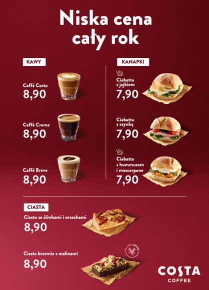 Oferta „Niska cena cały rok" w Costa Coffee Firma, BIZNES - Oferta „Niska cena cały rok" w Costa Coffee