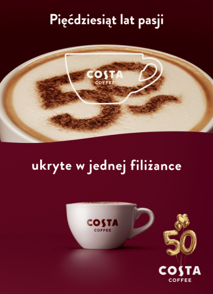 Costa Coffee świętuje 50. urodziny Przemysł spożywczy, BIZNES - Costa Coffee obchodzi w tym roku swoje 50. urodziny. Z tej okazji pojawi się szereg niespodzianek dla gości - pyszne urodzinowe oferty i zestawy oraz specjalny, odświętny wygląd lokali. Costa Coffee przygotowała również aktualizację aplikacji CostaCoffeeClub.